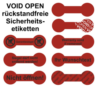 VOID OPEN rückstandsfreie Sicherheitsetiketten - 60 x 20 mm - rot - Knochenform