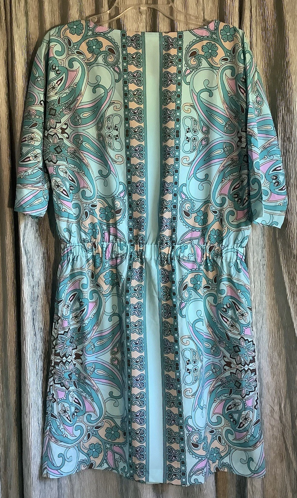 Abito da festa Michael Kors MK Paisley floreale blu turchese taglia 10 elastico in vita