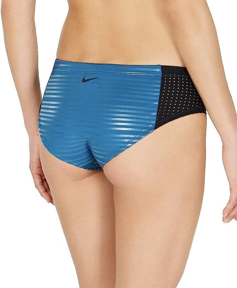 Pantalones de bikini hipster a rayas brillantes 6:1 Nike para mujer ropa de baño talla M verde azul Foto 2 de 2