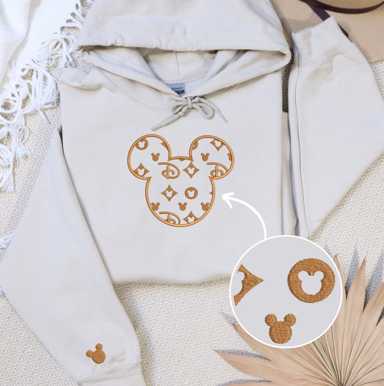 Mickey Designer Inspired Embroidered Hoodies Sweatshirts w/ Sleeve Embroidery
