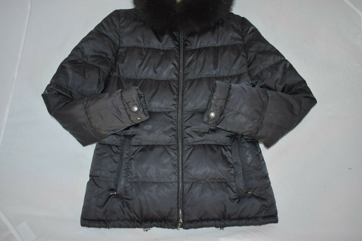 Prada Black Down Quilted Zip Through Dyed Fur Jacket Coat Prada Black Down Quilted Zip Through Dyed Fur Jacket Coat
