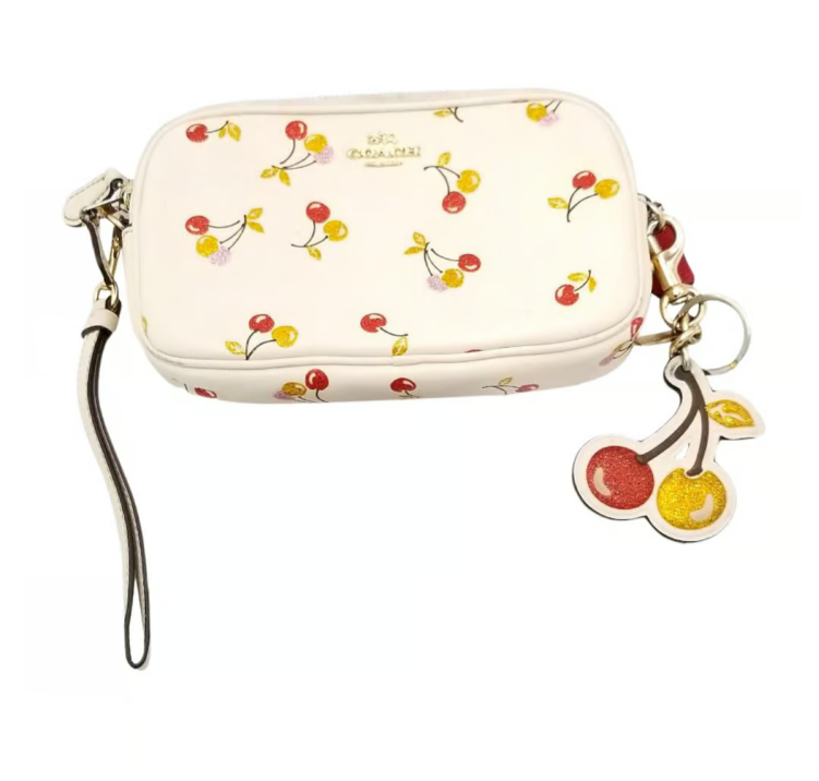 Coach White Cherry Print Crossbody/Wristlet With Cherry Charm | eBay