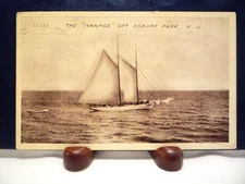 1913 Postcard, IVANHOE Sailing Ship at Asbury Park NJ, Nice Parcel Post Stamp
