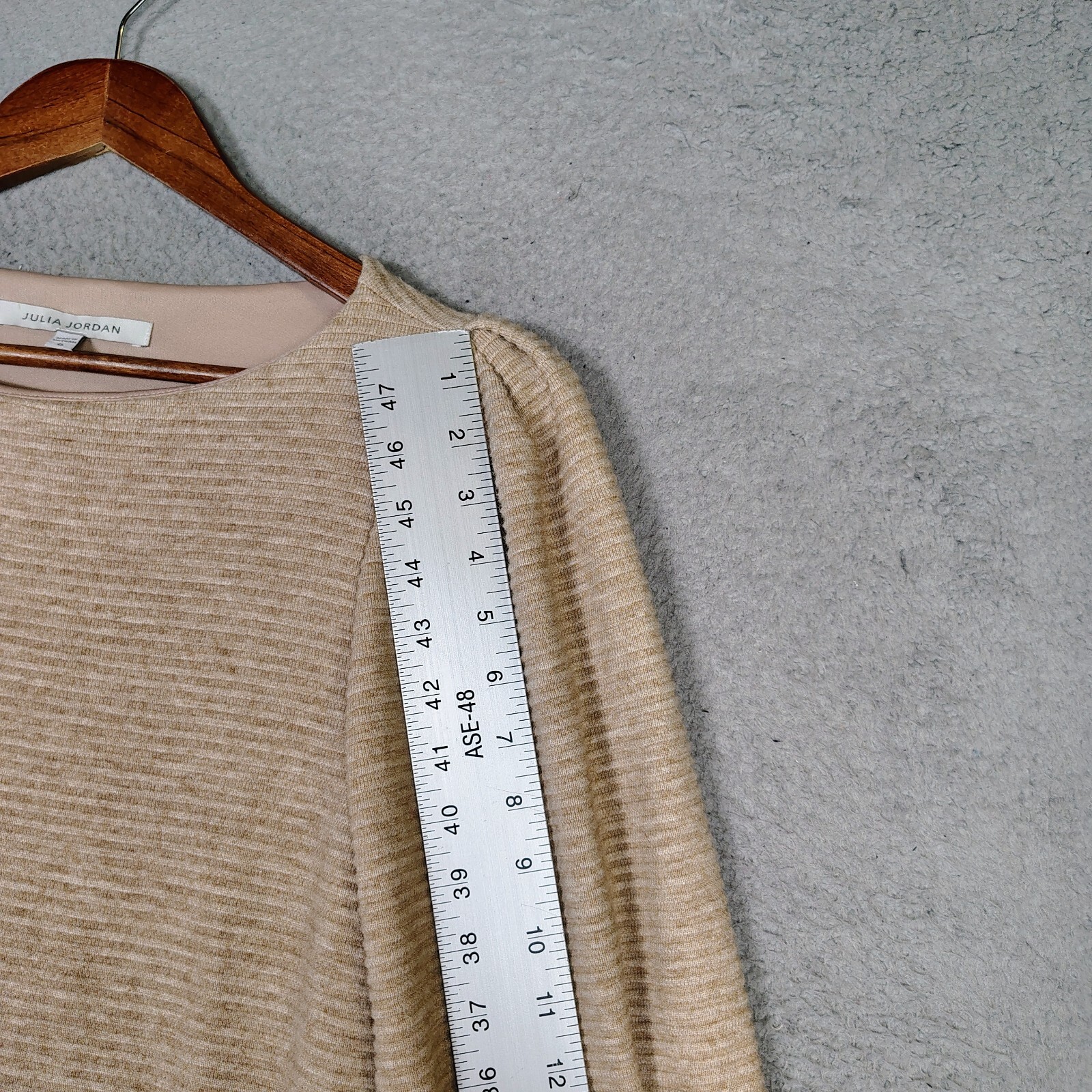 Julia Jordan Sweater Dress Women's 6 Oatmeal Lined Ribbed Puff Sleeve Preppy NWT thumbnail 5