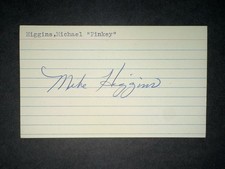 1930s A’s: “Pinky” Higgins, SIGNED 3x5 Card (Died 1969)