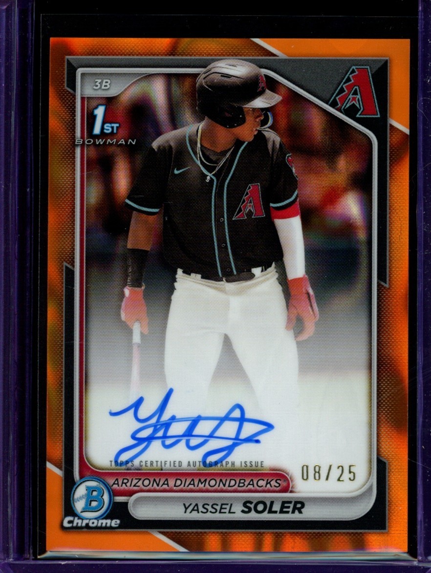 2024 Bowman Chrome Prospect Auto Yassel Soler Orange Lava Refractor /25 1st