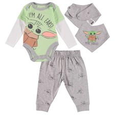 STAR WARS Baby Yoda Boys' 3 Piece Long Sleeve Bodysuit Pull-on Pants
