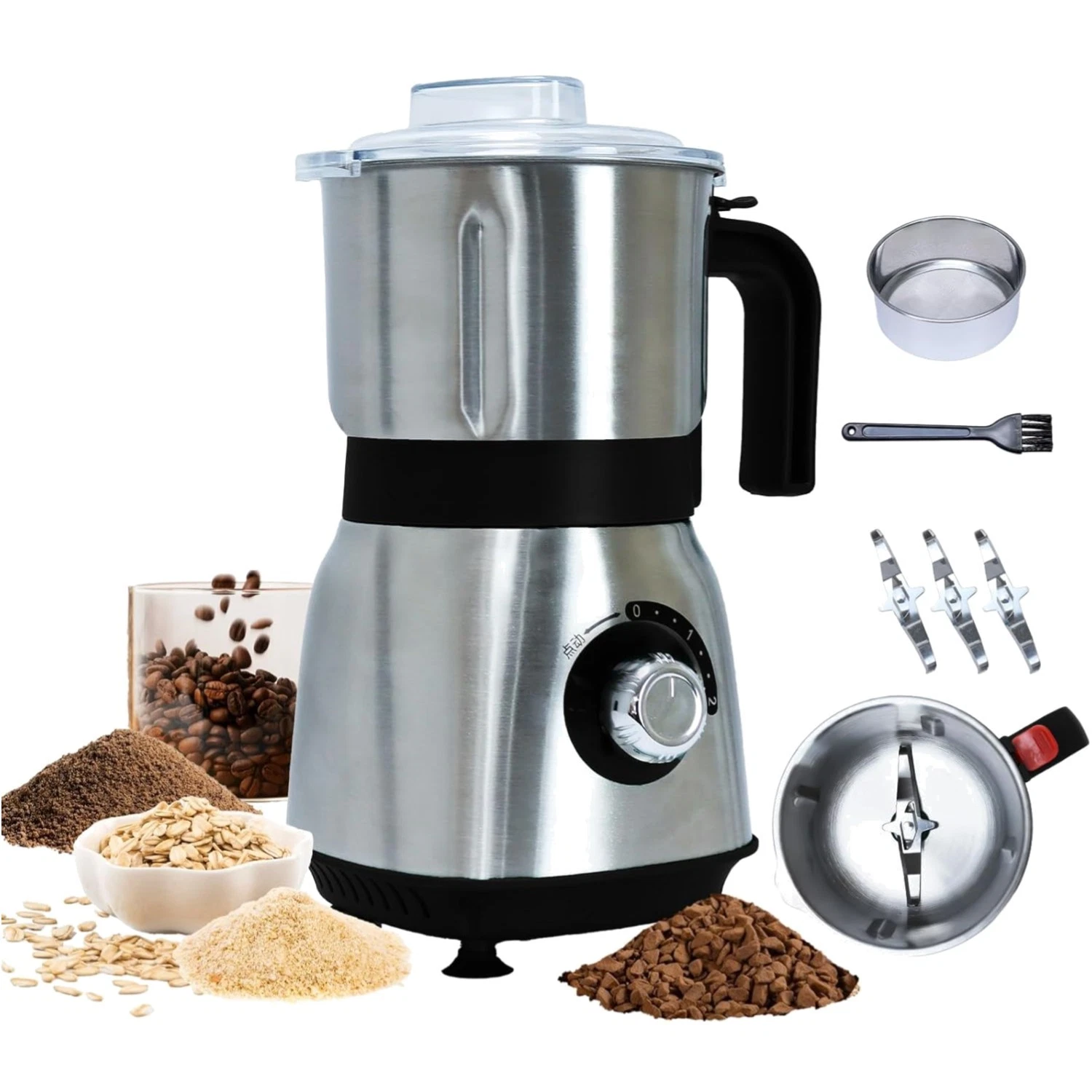 Grinder for Kitchen, Spice Grinder Electric Dry Comes With 3 Removable Stainl...