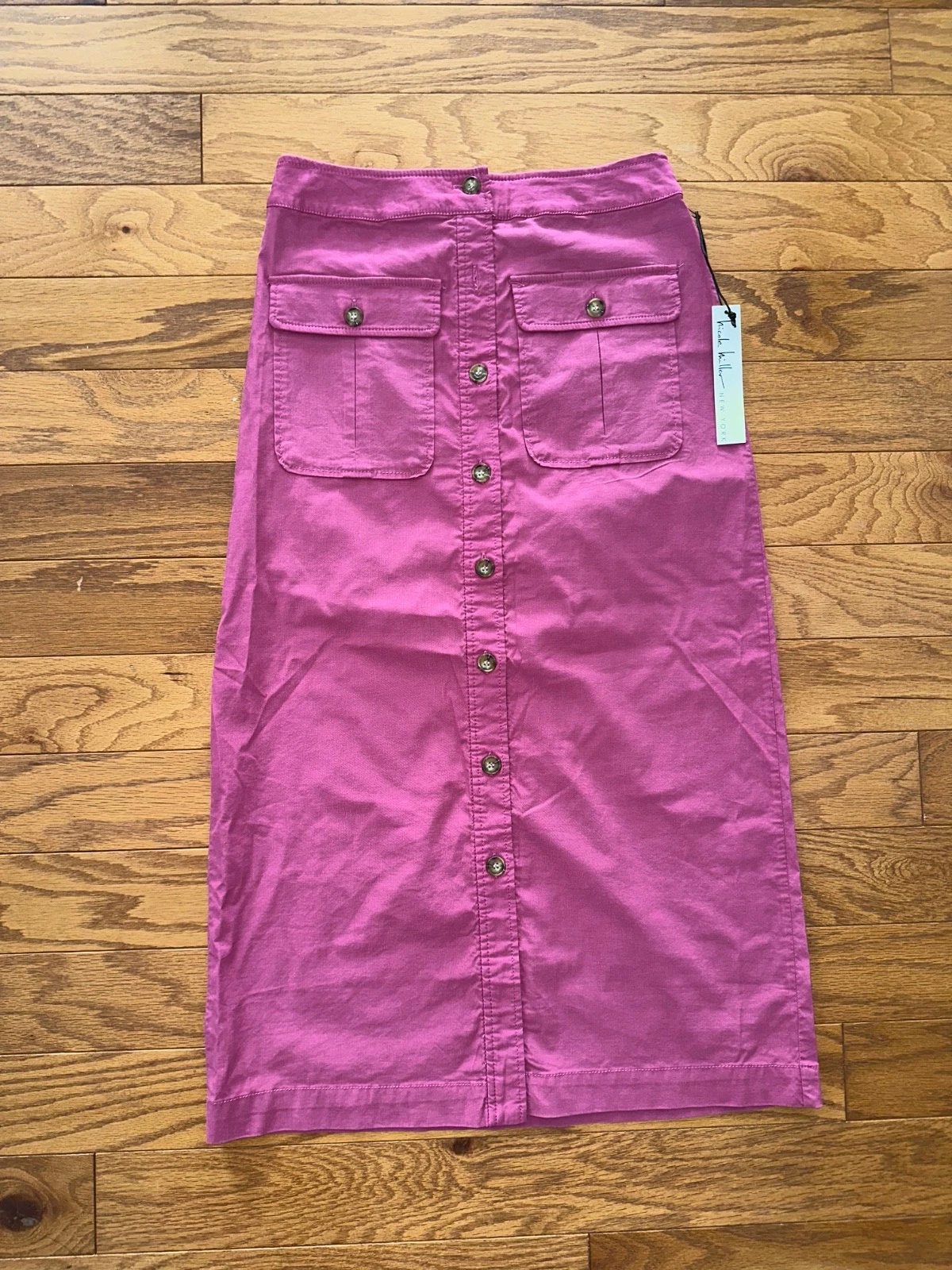 NWT Nicole Miller Women's Maxi Cotton Linen Stretch Skirt Buttons sz S