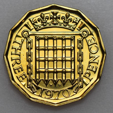 1970 ELIZABETH II PROOF THREEPENCE, BRITISH BRASS COIN, FDC