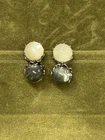 Miriam Haskell Vintage Silver Tone Post Earrings With White & Sage Green Stones