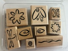 2001 STAMPIN UP Two-Step Stampin Fresh Flowers Set of 9 Stamps wood mounted