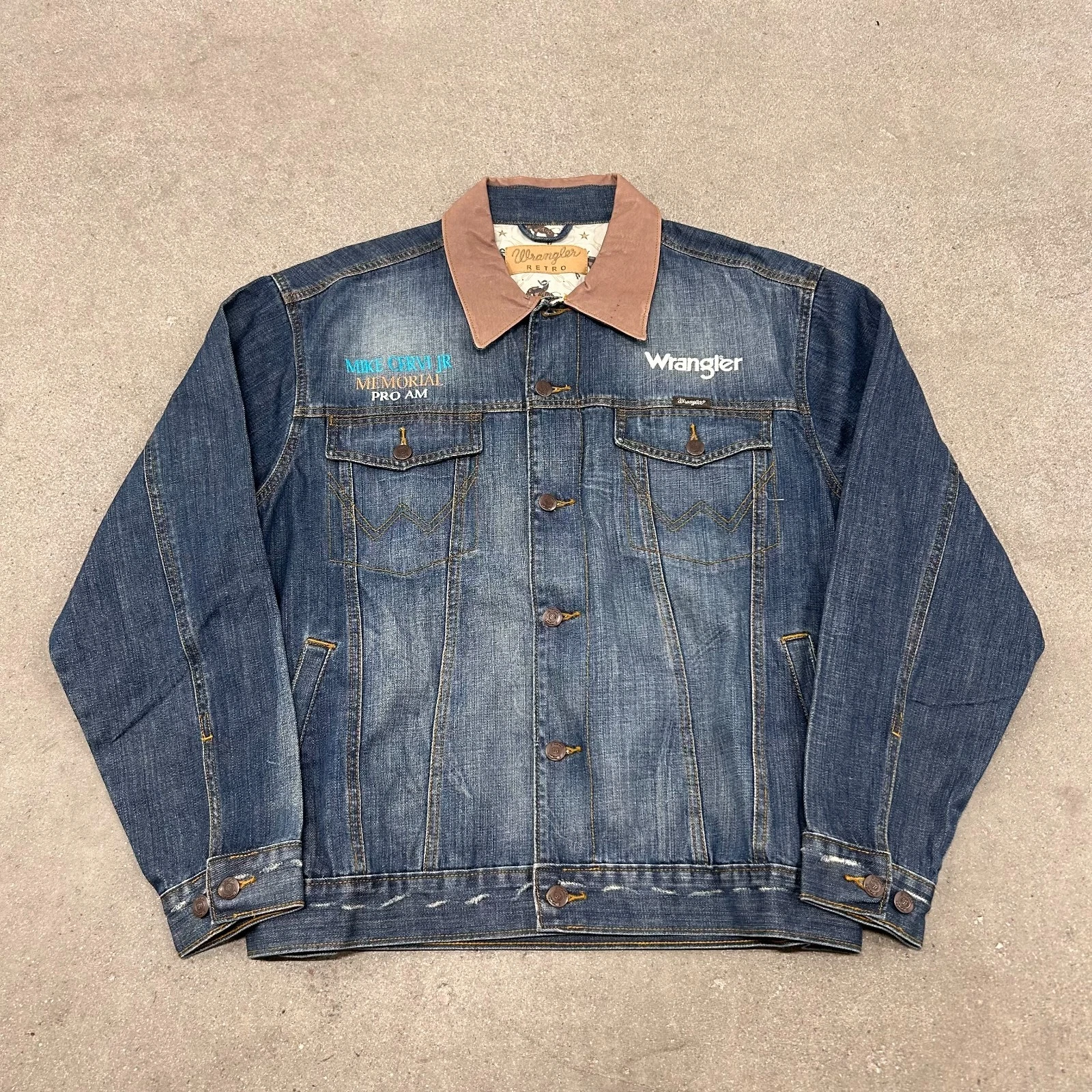 Wrangler Trucker Jackets Men Medium Blue Denim Cotton Blanket Lined Cowboy