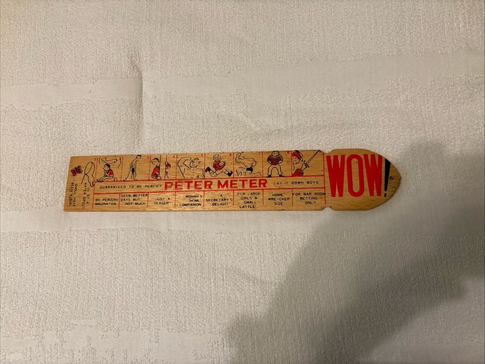 VTG Peter Meter Humor Funny Gag Gift Sex Novelty Wood Wooden Ruler Taiwan 1960s