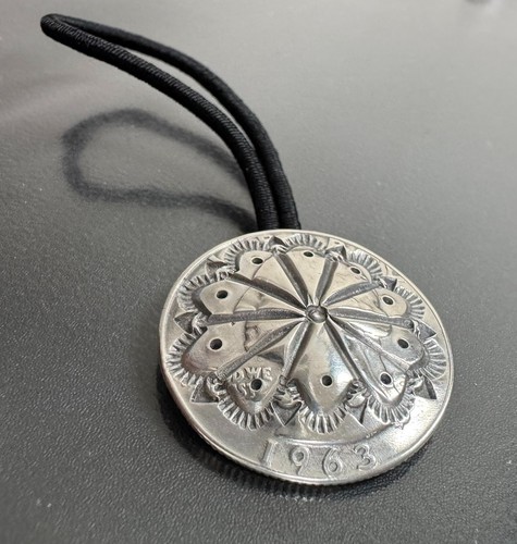 Vintage Sterling Silver Concho Hair Tie Western Southwestern Ponytail Holder