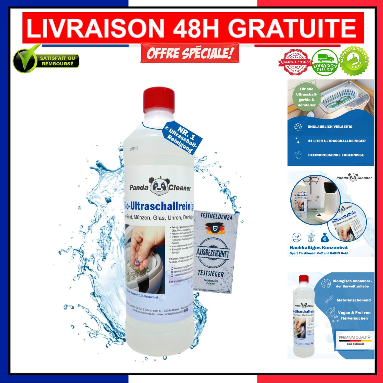 Concentré nettoyant à ultrasons bijoux métal verre solution 1L