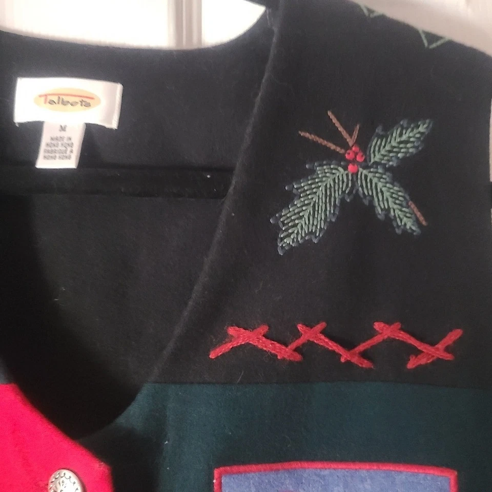 Talbots Medium Vintage 1990s Christmas Vest Holiday Party Snow Pine 90s - Image 3 of 4