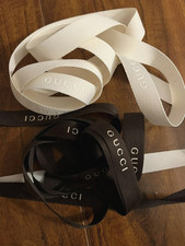 2 yds, Gucci Ribbon, Brown with gold logo  Cream with white logo