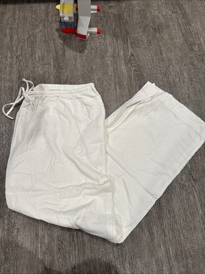A New Day Womens White High Waisted Drawstring Linen Blend Wide Leg Pants 1x