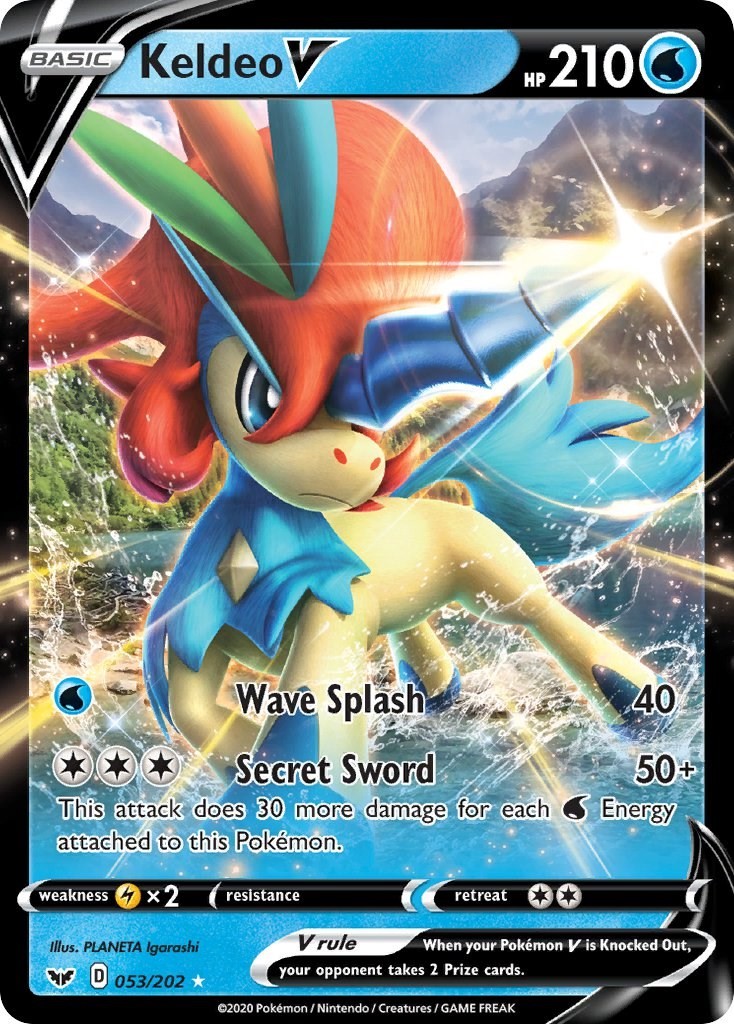 Keldeo V Holofoil NM Ultra Rare SWSH01: Sword & Shield Base Set 053/202