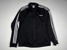 Adidas Full Zip Track Jacket Womens Large Black Spell Out Logo 3-Stripes Zip