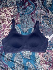 PINK VS Womens L Logo Navy Blue Light Support Sports Bra NWT 