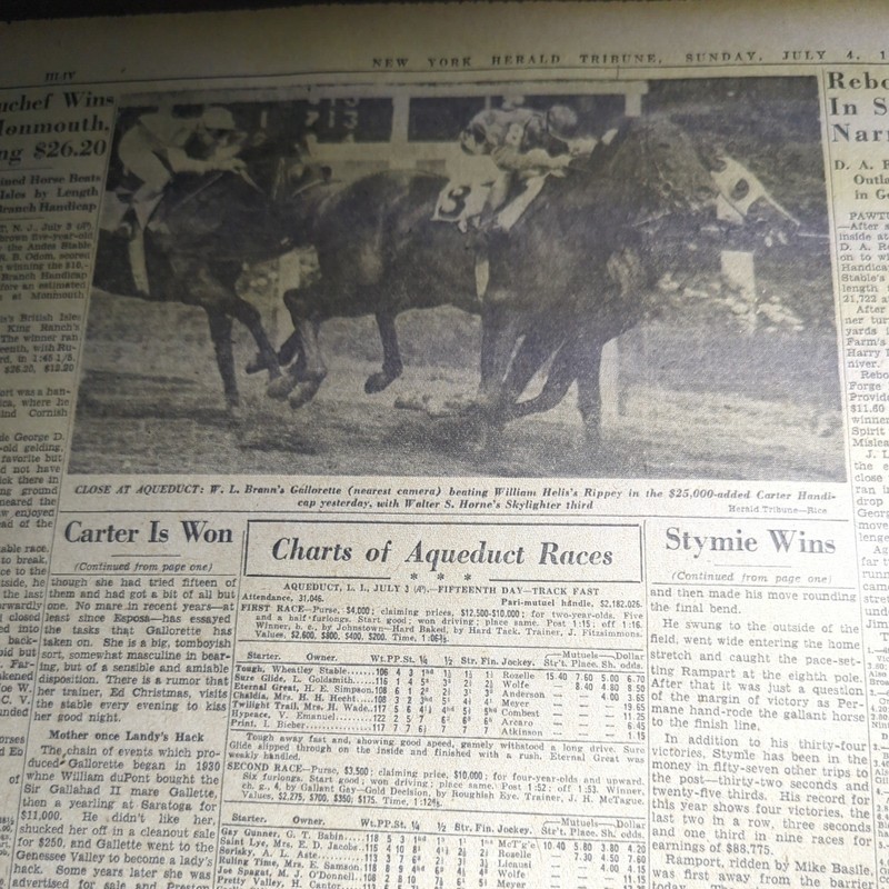 JULY 4, 1948 NEWSPAPER PAGE #2483- GALLORETTE WINS CARTER HANDICAP AT AQUEDUCT 