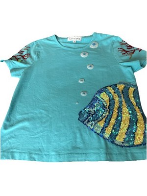 Dream Catcher Ladies Sequin Top Size M  Sea Life Beach Fish
