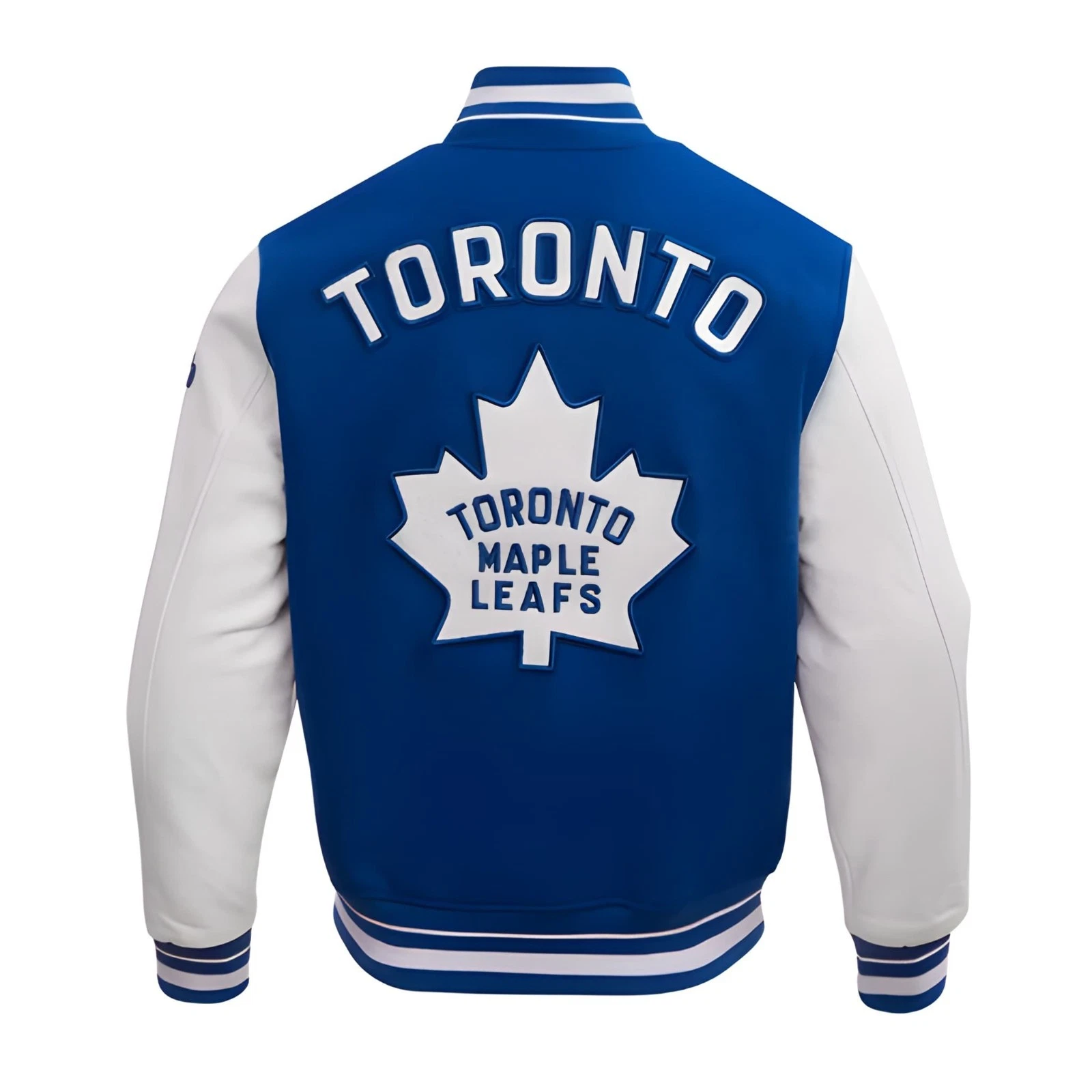 Toronto Maple Royal Blue Body White Varsity Jacket  (Not Satin, Not Wool, Not Leather)
