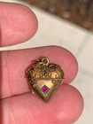 15ct gold Burma ruby Etruscan witches heart locket pendant Victorian