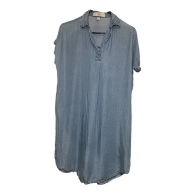Thread Supply Collared Shirt Dress Faux Washed Jean Tencel Lyocell Tunic