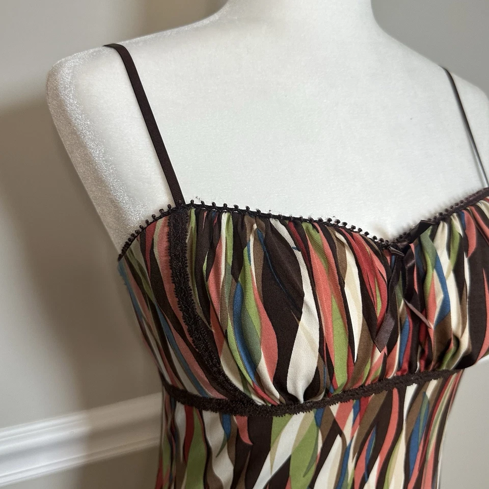 Vtg XOXO Y2K Brown Geometric Lace Sweetheart Babydoll Tank M Fairy Grunge - Image 3 of 4