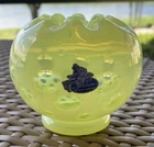 Vintage Fenton Topaz Vaseline Opalescent Coin Dot Rose Bowl. Original Label.