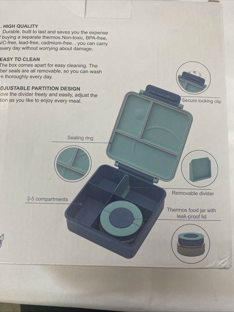 Insulated Blue Bento Lunch Box For Kids With 4 Compartments