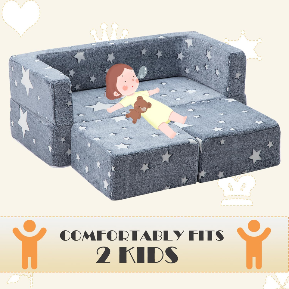Kids Sofa Couch 3In1 Modular Toddler Couch Glowing Grey Baby Couch