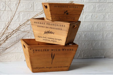 Madera Hierba Cajas Conjunto De 3 Cocina Hogar Jardín Almacenaje Rústico Decor