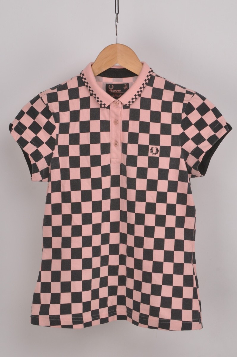 Fred Perry Amy Winehouse pink checkered polo shirt UK 8 EUR