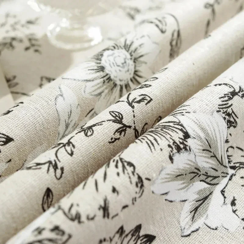 Baumwoll-Leinen-Vintage-Tischdecke Pastorales Blumenmuster Rustikal Waschbar - Bild 3 von 4