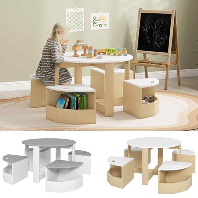 5 Piece Kids Table and Chairs Set with Storage for Activity | eBay
