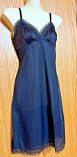 Vintage Vanity Fair long slip Black with Lace Size 22  34" NWOT