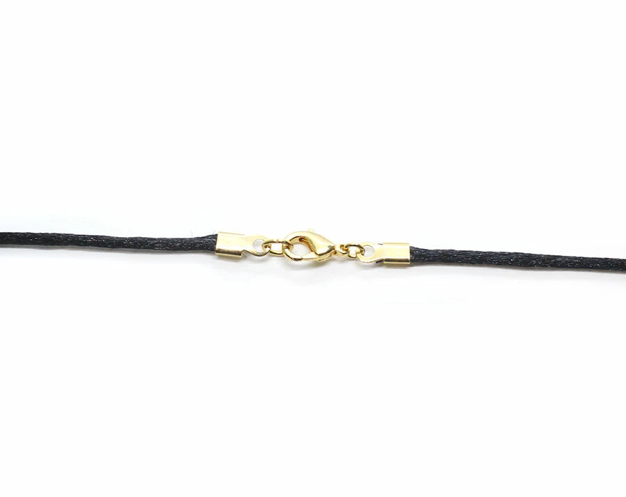 Black Satin Silk Cord Necklace Silver Gold Clasp 16