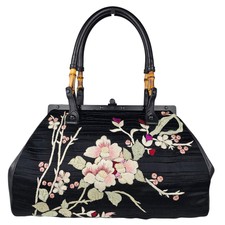 Gucci Tom Ford Black Silk Japanese Embroidered Flowers Shoulder Bag S/s 2003