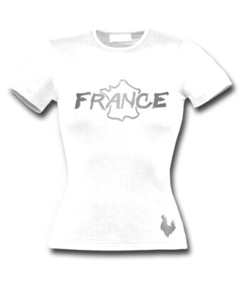 Damen T-Shirt Frankreich weiß und silber metallic