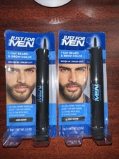 2 Just For Men 1 Day Beard and Brow DARK BROWN Brush in Wash Out 0.3 fl oz Each