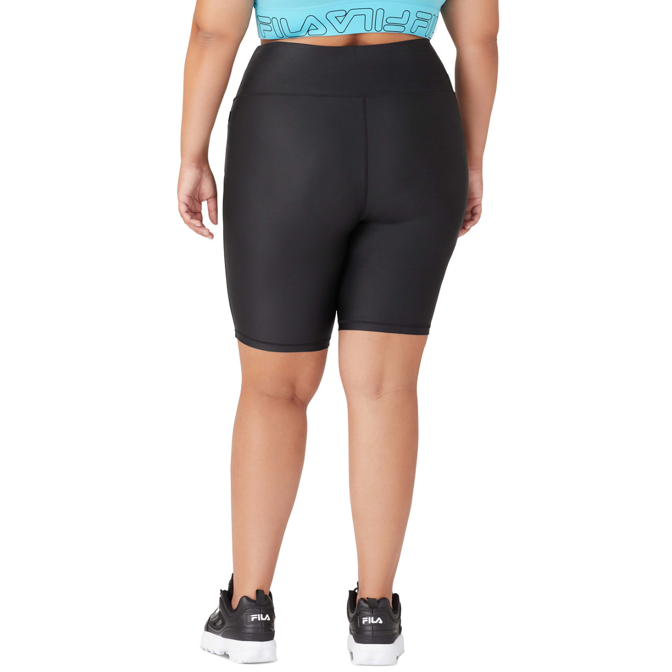 Pantaloncini bici attivi Fila donna neri in pelle look a metà altezza più 1X 2X 3X