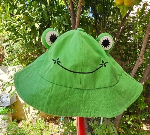 KPOP Sombrero Cubo Verde Usado con Personaje Rana Sonrisa BTS TXT MONSTA SEVENTEEN