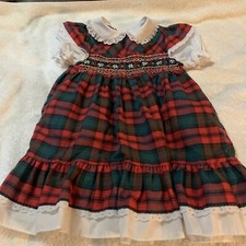 Vintage Polly Flinders Girls Dress Smocked Plaid