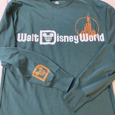 Walt Disney World Parks Castle Vintage Green Long Sleeve Retro Shirt Size XS