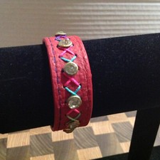 Red Colorful Design Faux Leather Wrap Bracelet Snap Closure