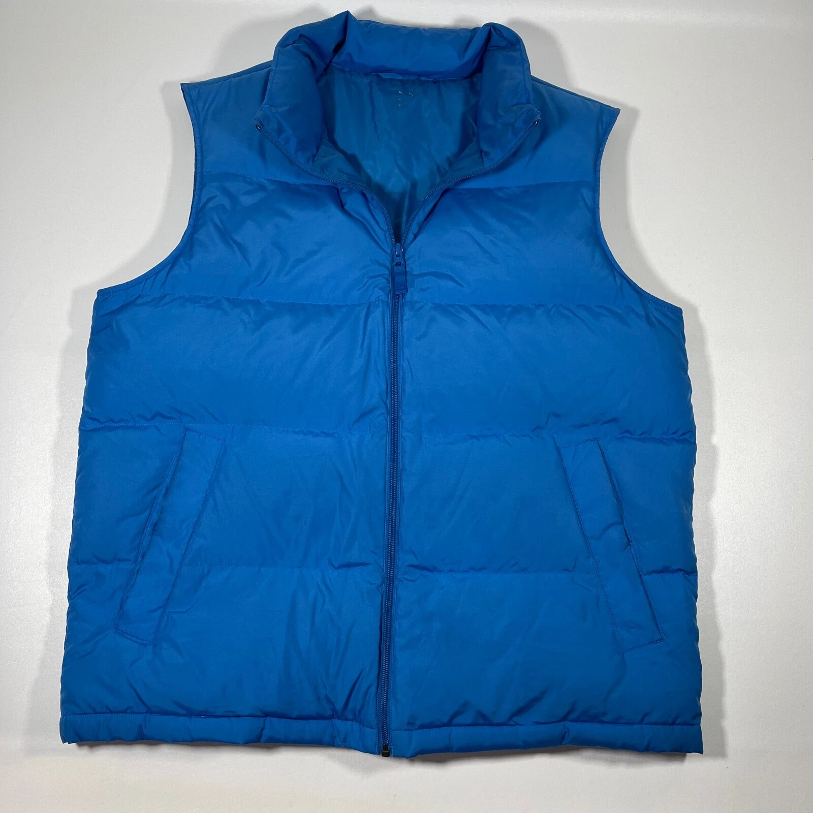 Lands End Vest Mens Size Large Blue Puffer Down Snap Pockets